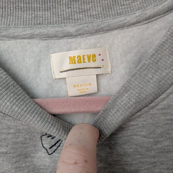 NWOT Maeve Anthropologie Gray Puff-Sleeve Bow Embroidered Sweatshirt - Size M - Picture 4 of 10
